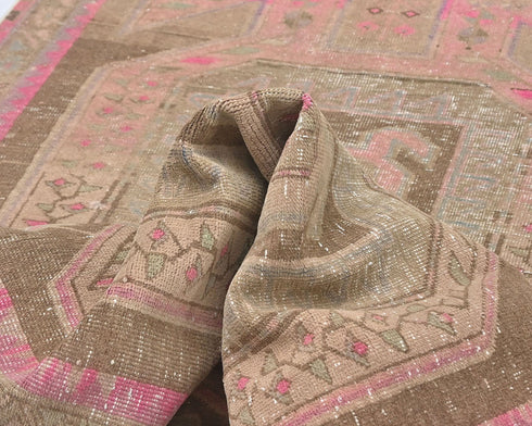 10 Ft Vintage Brown Persian Style Hand Knotted Low Pile Wool Runner Rug